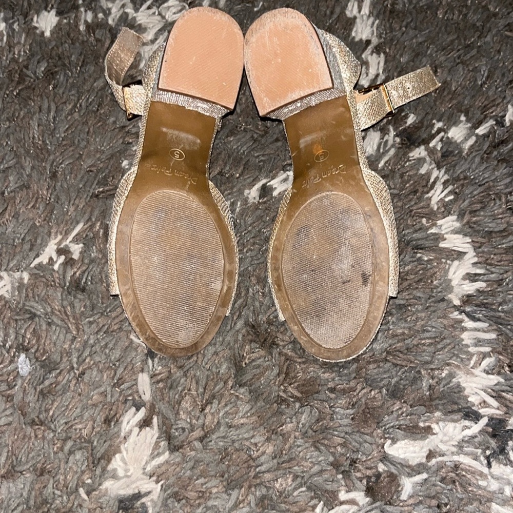 Gold Glitter Open-Toe Heels - Picture 7 of 8